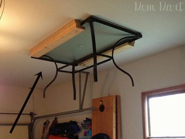 Make the most of your storage shed space by storing on the ceiling!